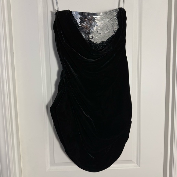 Oscar de la Renta black strapless draped velvet and sequin top / minidress - Picture 4 of 14